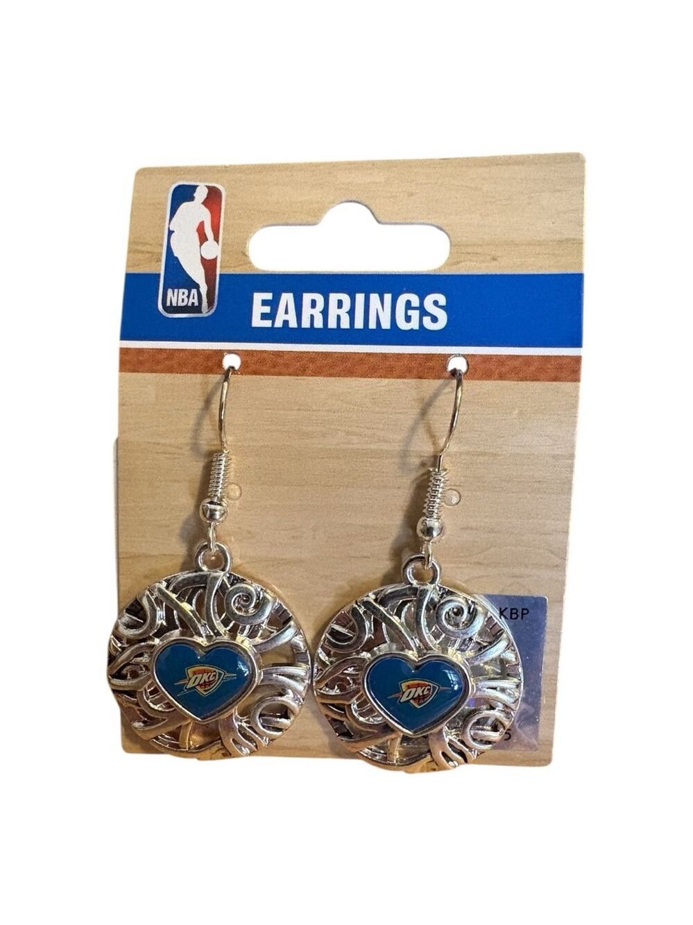 NBA Silver & Blue OKC Thunder Heart Dangle Earrings One Size